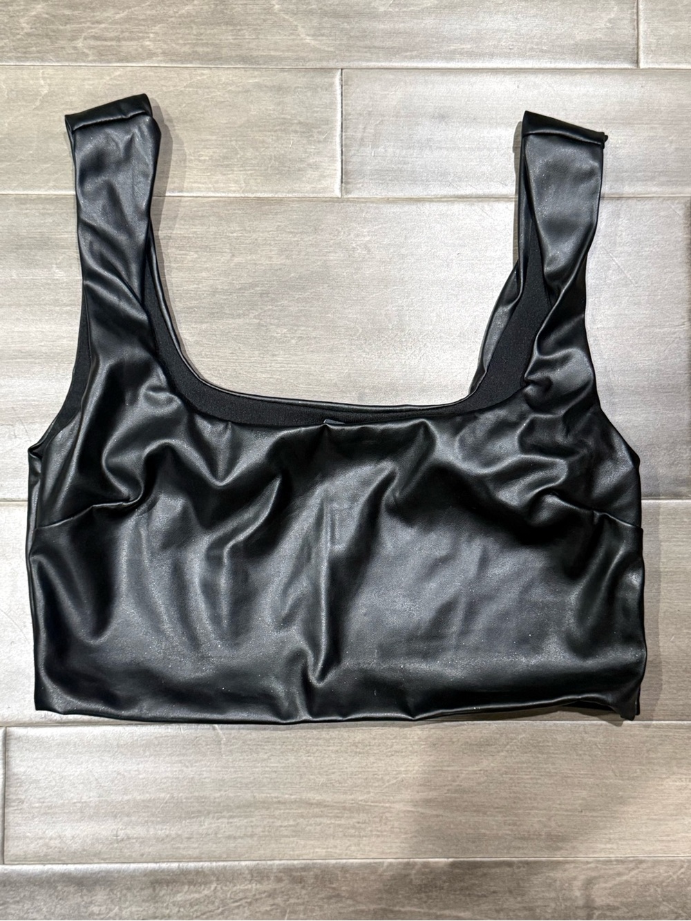Black Faux Leather Crop Tank Top